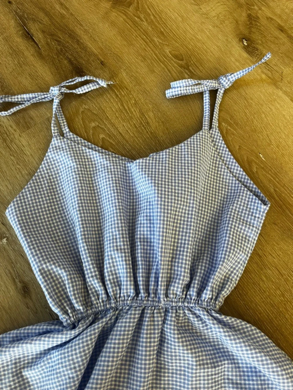 Handmade Blue Gingham Tie-Shoulder Kids Dress